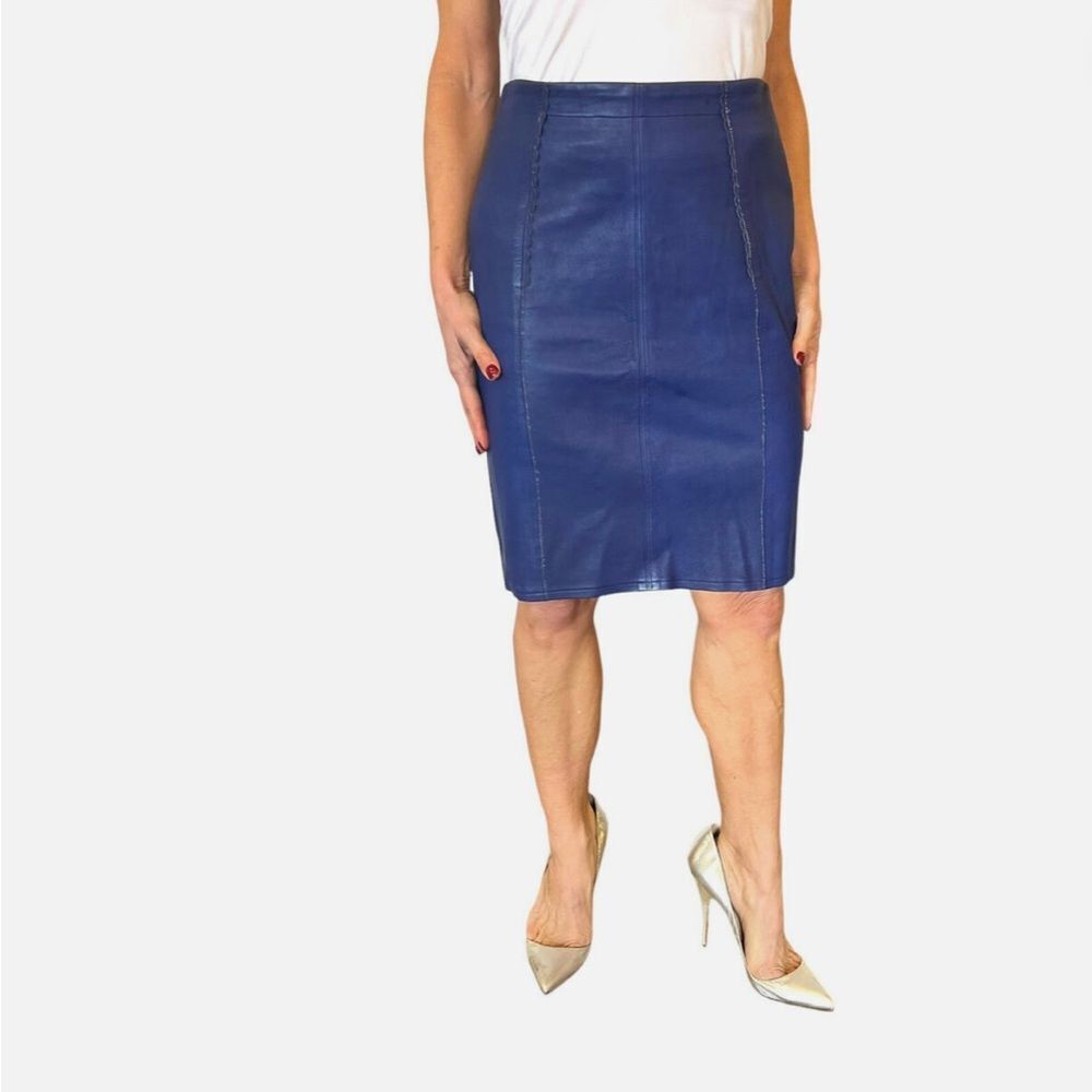 Marc By Marc Jacobs Violet Bloom Lamb Leather Scallop Trim Pencil Skirt Size 30